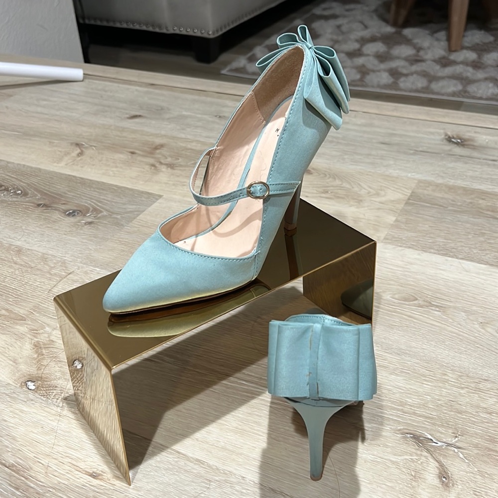 Mint green heels with bows